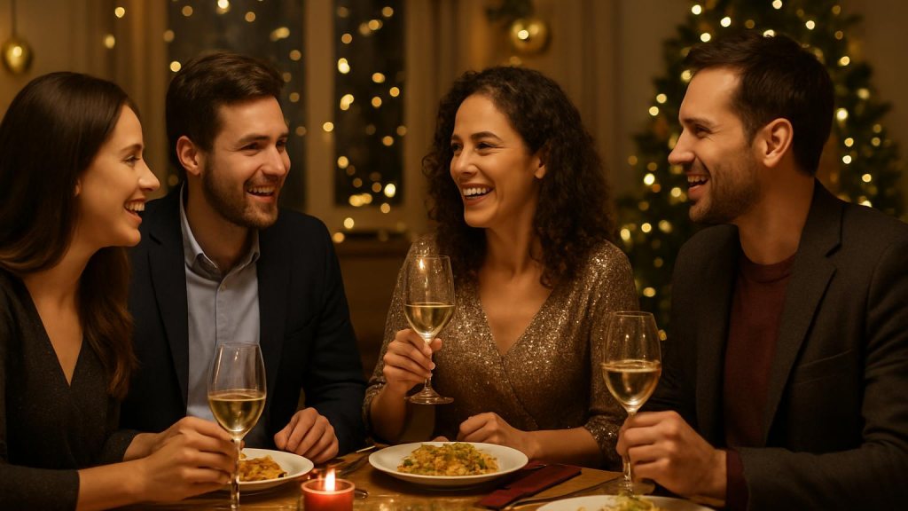 Gruppo di adulti in contesto sociale per Capodanno