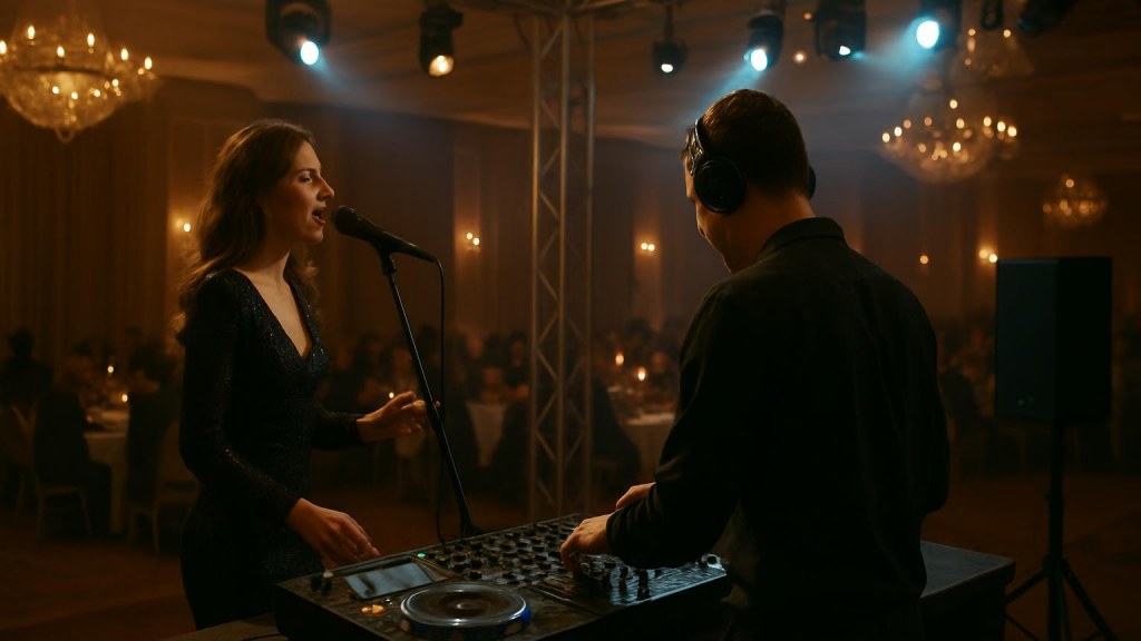 DJ o cantante in una sala eventi per Capodanno
